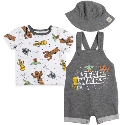Короткий махровый комбинезон Chewbacca R2-D2 Yoda Baby, футболка и шапочка, комплект одежды из 3 предметов для новорожденных r2-d2, серый