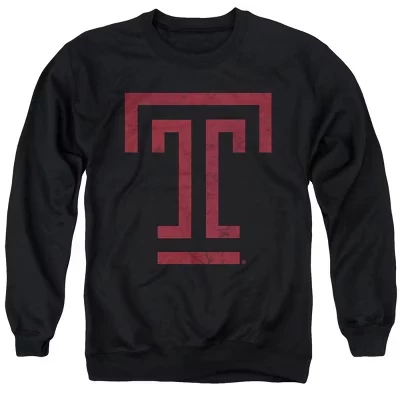 Мужская толстовка Temple University Distressed Primary с круглым вырезом горловины черного цвета