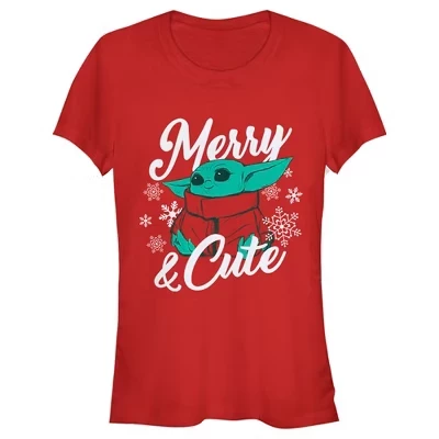 Женская футболка Juniors Womens The Mandalorian Christmas The Child Веселая и милая, красная