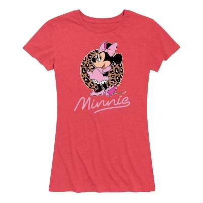 Женская футболка с леопардовым принтом Minnie Mouse и коротким рукавом с графическим рисунком heather red