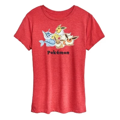 Женская футболка с коротким рукавом с изображением покемонов Eevee и Eeveelutions Group красного цвета heather