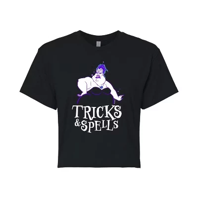 Женская укороченная футболка с рисунком Tricks & Spells, черная