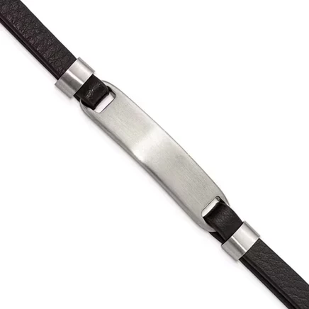 Мужской ID браслет Black Bow Jewelry Co. сталь с черным кожаным ремешком, 20,3 см