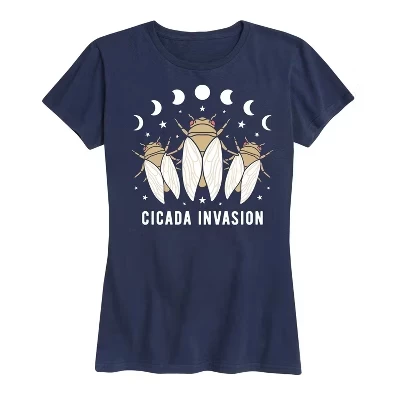 Женская футболка Cicada Invasion с коротким рукавом и рисунком, синяя