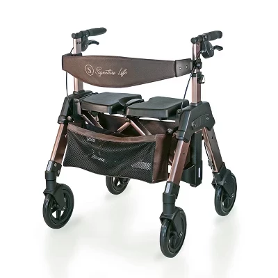 Elite Travel Rollator, тяжелые бариатрические складные ходунки на 4 колесах с сиденьем, цвет шампанского Champagne gold
