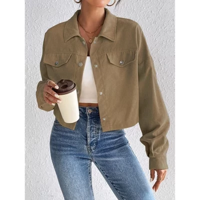 Женская куртка Yesfashion из вельвета, коричневая