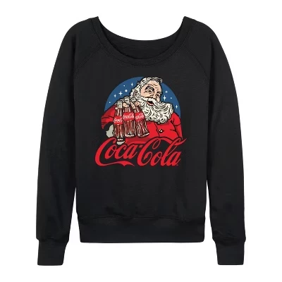 Женская футболка Santa Coke Bottles из легкой французской махровой ткани с широким вырезом и длинным рукавом, черная с графическим рисунком