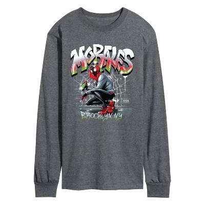 Men's -  - Spider-man Miles Morales Spray Paint Long Sleeve Graphic T-Shirt heather charcoal