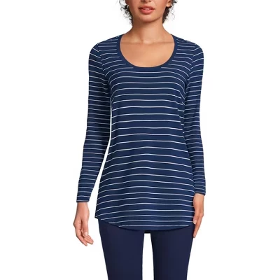 Women's Plus Size Long Sleeve Power Performance Scoop Neck Curved Hem Tunic Tee multicolor