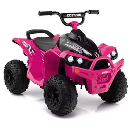 12V Ride On ATV Battery Powered Electric Vehicle for Kids with Tread Tires Forward/Backward Horn Music Lights High/Low Speed pink