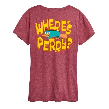 Женская футболка Phineas and Ferb Where's Perry, бордовая