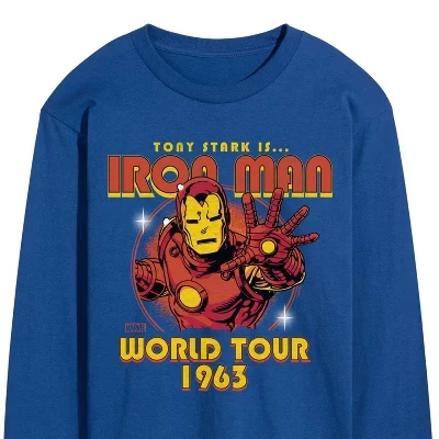 Мужская футболка в стиле Iron Man Band с длинным рукавом и графическим принтом королевского синего цвета