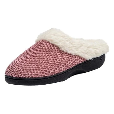 Женский вязаный свитер с флисовой отделкой и меховыми туфельками-сабо розового цвета