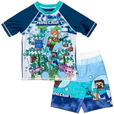 Реглан Rash Guard и плавки UPF 50+ Комплект одежды от Little Kid до Big Kid синего цвета