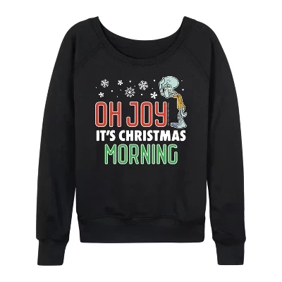 Женская рубашка Oh Joy It's Christmas Morning из легкого французского махрового материала с широким вырезом и длинным рукавом, черная с графическим рисунком.