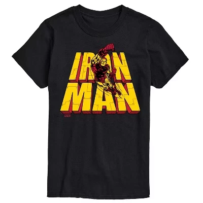 Мужская футболка с надписью Iron Man Stacked Name Оверсайз с коротким рукавом и графическим рисунком черного цвета