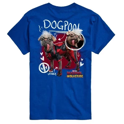 Мужская футболка с рисунком Дэдпула и Росомахи Dogpool Doodles с коротким рукавом, синяя