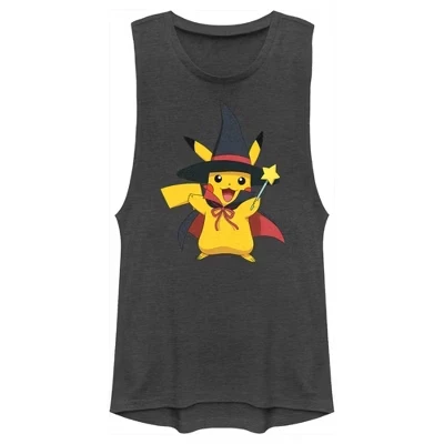 Юниорская женская футболка Muscle Tee charcoal для фестиваля костюмов ведьмы Пикачу на Хэллоуин среди юниорок.