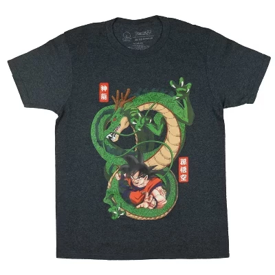 Футболка Dragon Ball Z с круглым вырезом и графическим принтом Kid Goku и Shenron Dragon, серая