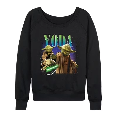 Женская футболка с принтом Yoda Bootleg, легкая французская махровая рубашка с широким вырезом и длинным рукавом, черная