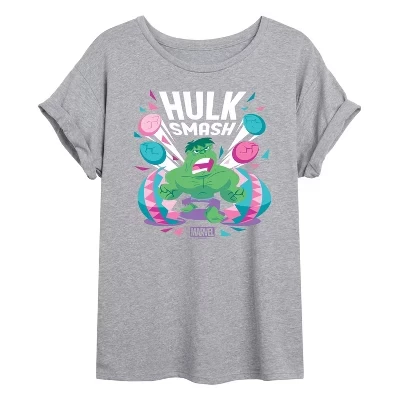 Женская футболка Hulk Smash Easter с объемным рисунком heather grey