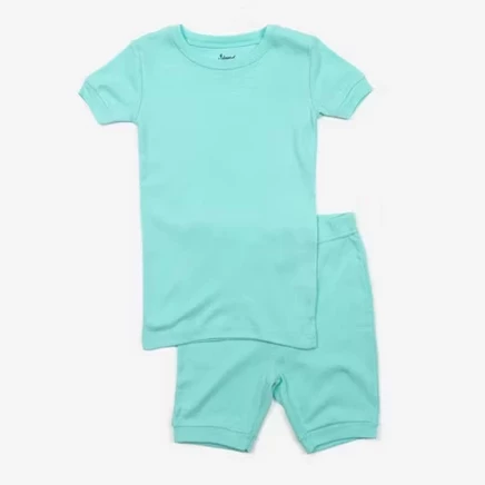Однотонная короткая пижама из хлопка Leveret Kids из двух частей бирюзового цвета