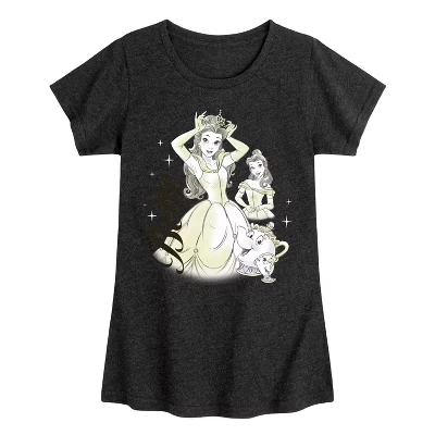 Приталенная футболка с коротким рукавом и графическим рисунком Belle with Mrs. Potts и Chip Collage черного цвета
