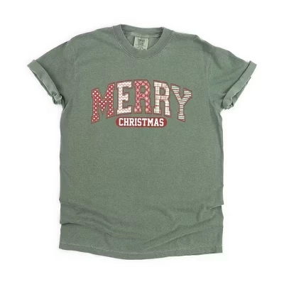Женская университетская футболка с коротким рукавом Merry Christmas Varsity, окрашенная в мох
