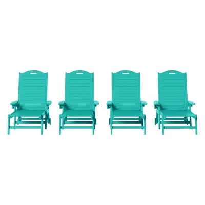 Шезлонги Aruba Outdoor HDPE Patio с колесиками и подстаканником (комплект из 4-х) бирюзового цвета