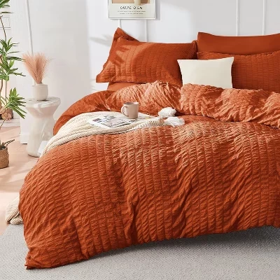 BALHAM TRADE-Комплект постельного белья из 7 предметов King Seersucker All Season Luxury в чехле для спальни оранжевого цвета