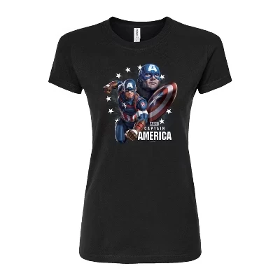 Women's -  - Captain America Collage Fitted Graphic T-Shirt black