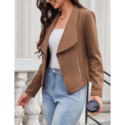 Женская куртка Yesfashion из экозамши, коричневая