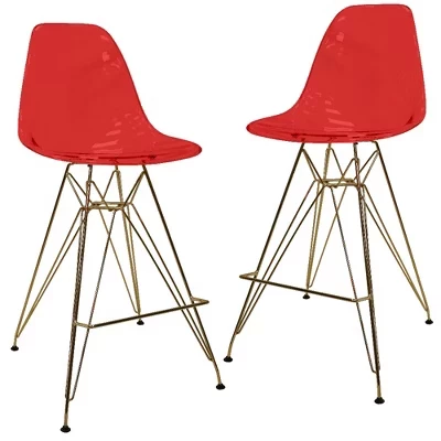 Барные стулья LeisureMod Cresco, 2 шт., красные
