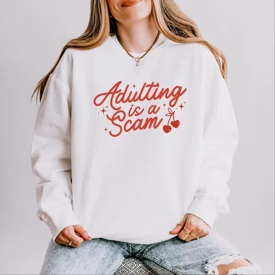 Adulting Is A Scam Cherries - Женская легкая одежда, окрашенная в белый цвет.