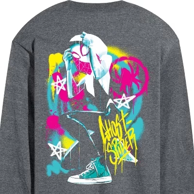 Men's -  - Ghost Spider Spray Paint Long Sleeve Graphic T-Shirt heather charcoal