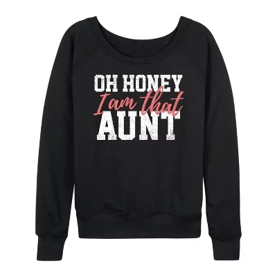 Женская рубашка - Oh Honey I Am That Aunt, легкая французская махровая рубашка с широким вырезом и длинным рукавом, черная с графическим рисунком.