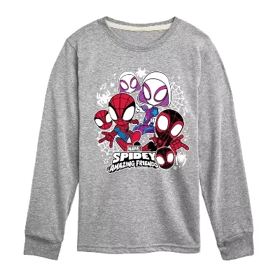 Футболка с изображением Человека-паука и его удивительных друзей Spidey Friends Stickers с длинным рукавом и графическим рисунком athletic heather