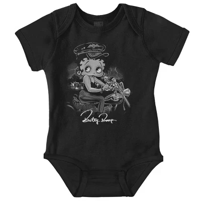 Винтажный боди-джемпер Betty Boop Biker Chick Baby для девочек лицензионного черного цвета