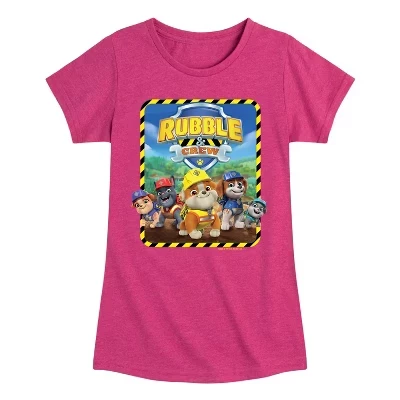 Приталенная футболка с коротким рукавом цвета Хизер фуксия для девочек - Paw Patrol - Rubble & Crew Construction Group