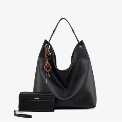 Eloa Hobo Bag with Wallet 2-Piece Set – Women’s Vegan Leather Handbag with Matching Wristlet by Mia K black