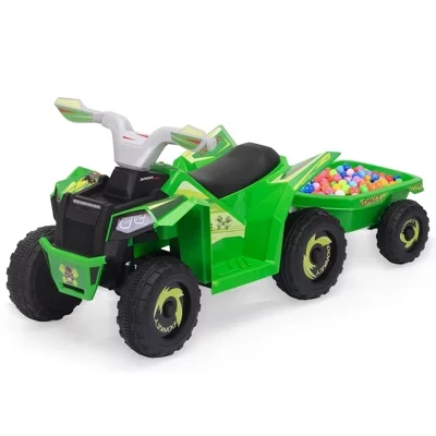 6-Вольтовая детская поездка на квадроцикле Toddler Toy Car 4-колесный квадроцикл для детей 3-6 лет с прицепом зеленого цвета