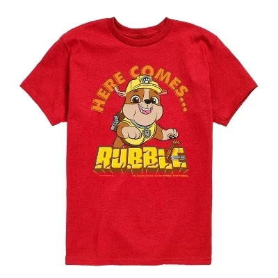 Футболка с коротким рукавом и рисунком Rubble для мальчиков - Paw Patrol - Красная