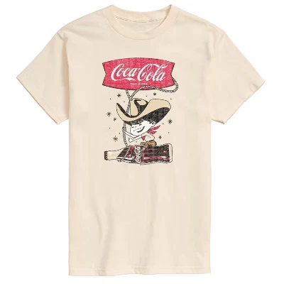 Мужская ковбойская футболка Coca Cola Cowboy с коротким рукавом и графическим принтом кремового цвета