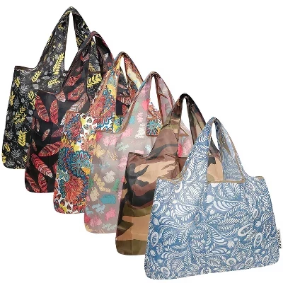 Большие складные нейлоновые многоразовые продуктовые сумки Tote, 6 упаковок экзотических перьев