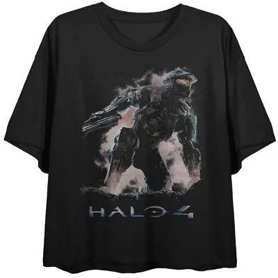 Женская черная укороченная футболка Halo Franchise Master Chief черная