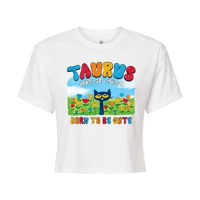 Женская укороченная футболка с рисунком Taurus белого цвета