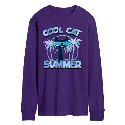 Мужская летняя футболка Cool Cat с длинным рукавом и рисунком кота фиолетового цвета