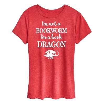 Женская футболка Instant Message I'm A Book Dragon, красный меланж