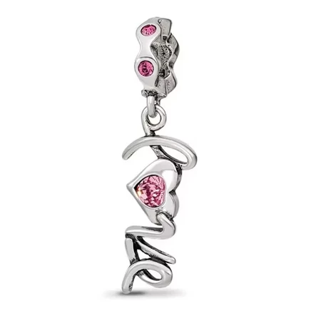 Украшения с черным бантом из стерлингового серебра и розового хрусталя LOVE Dangle Bead Charm