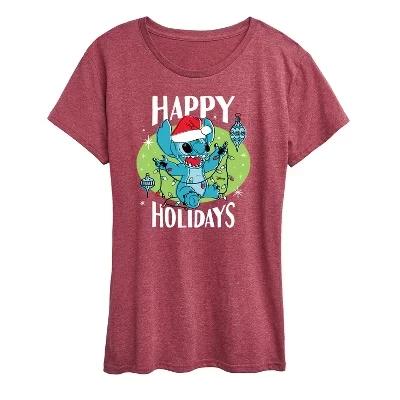 Женская футболка с коротким рукавом Happy Holidays Christmas с графическим рисунком - - -